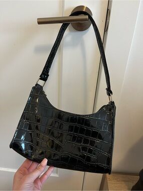 Black Patent Croc Shoulder Bag Y2K Mini Purse